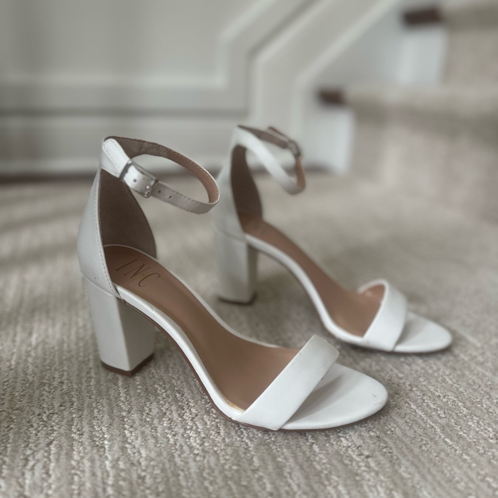 INC White Ankle Strap Block Heels